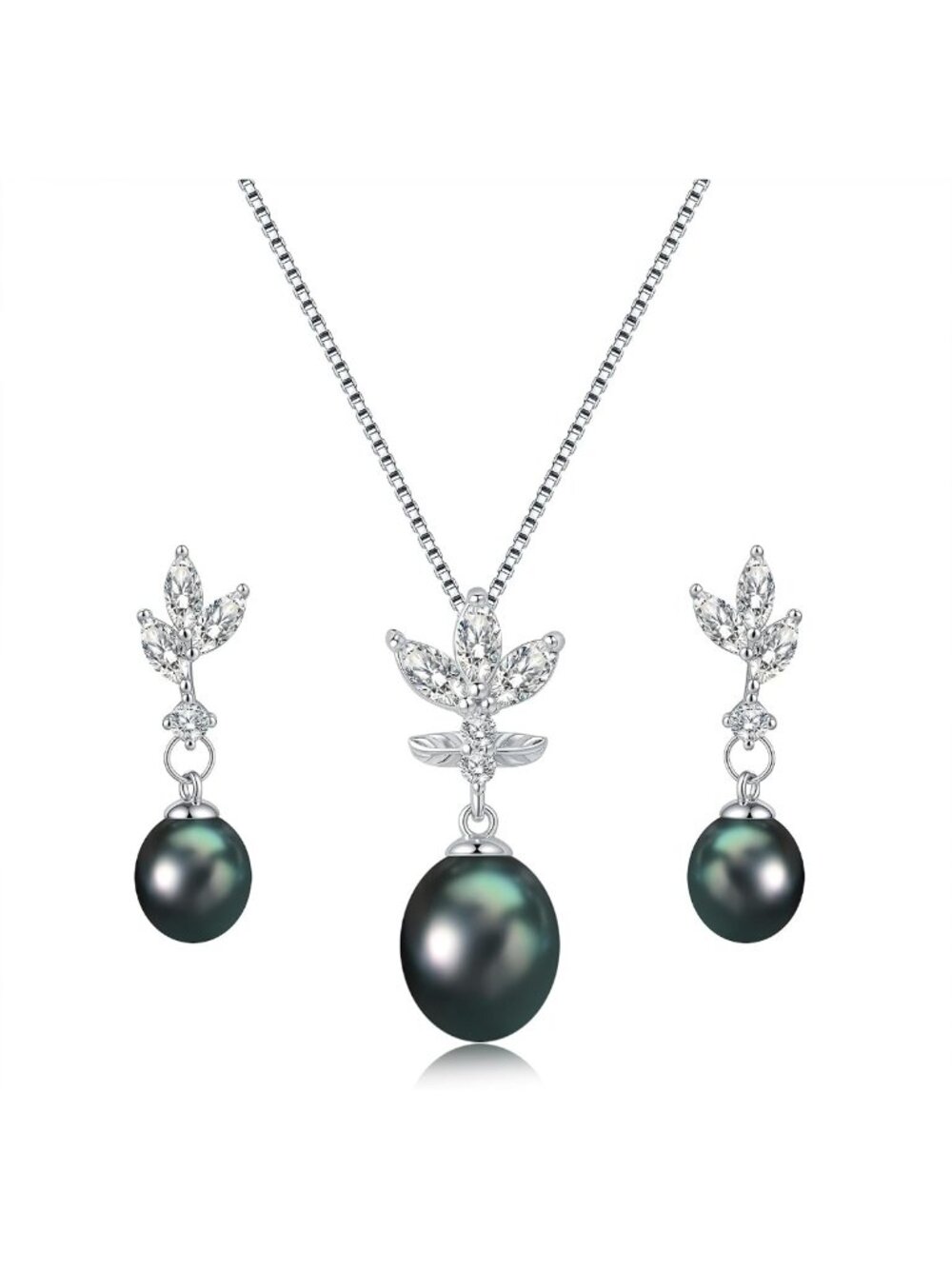 Elegant Pearl Necklace & Earrings Set - 925 Sterling Silver Jewelry Gift